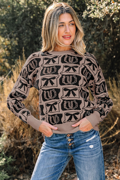 Western Bows & Horseshoes Long Sleeve Sweater