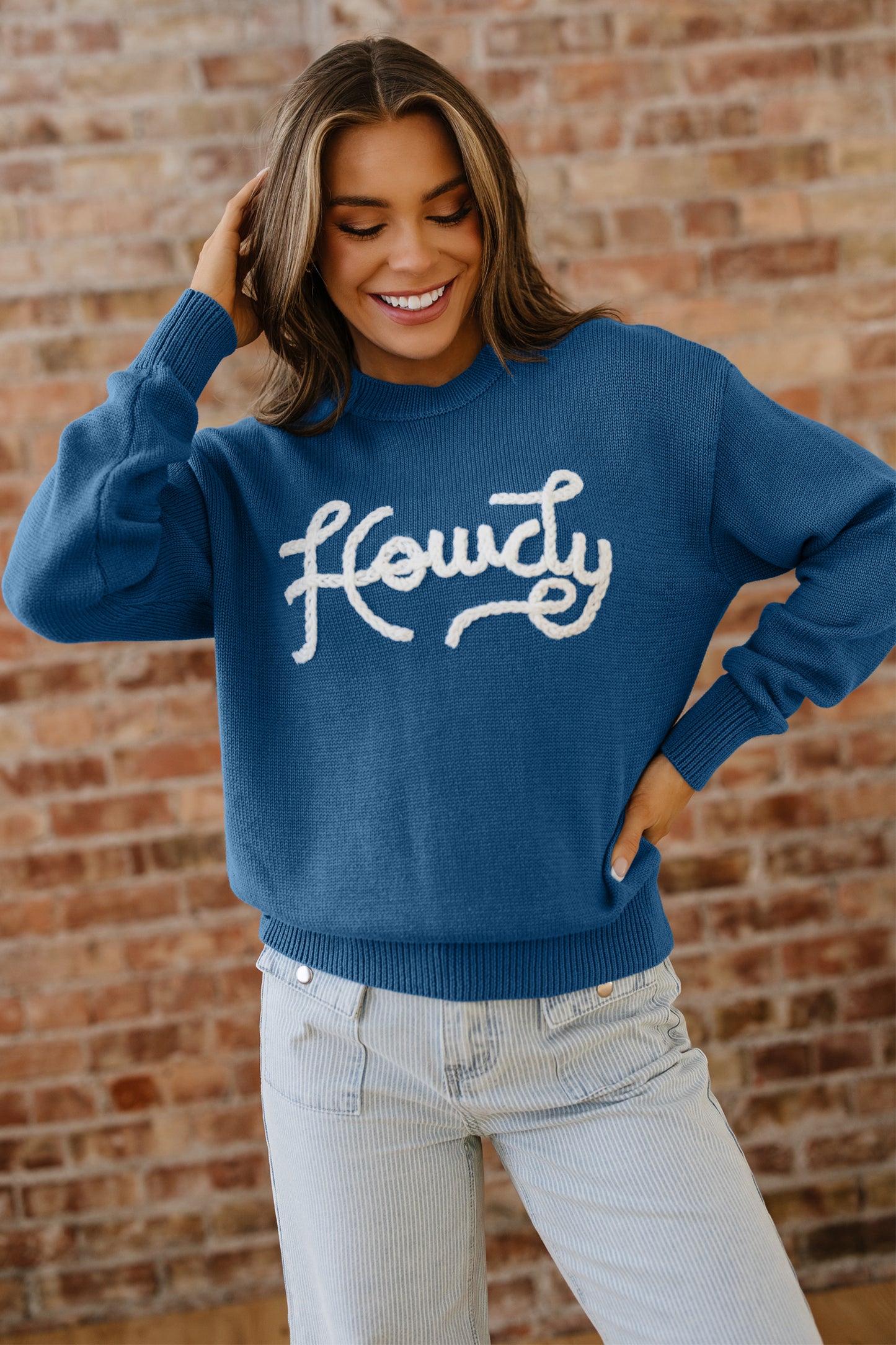 Western Howdy Embroidered Crewneck Sweater