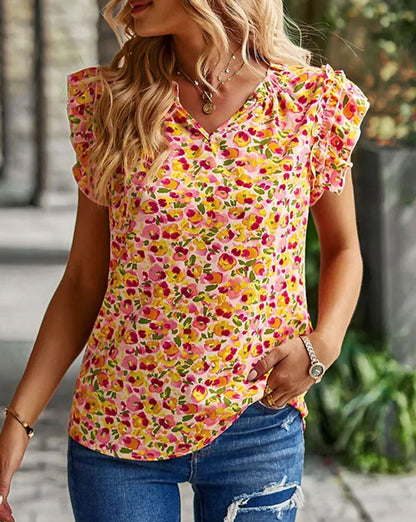 Floral Flutter Sleeve Tank Top