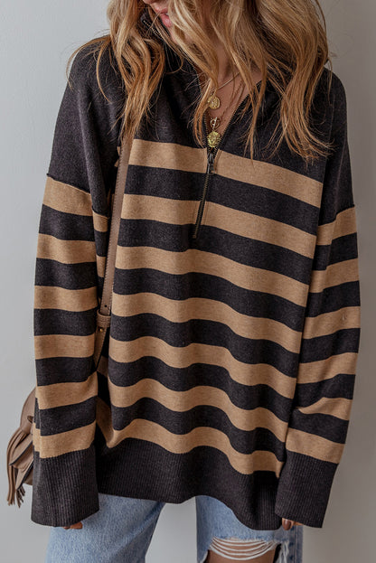 Stripe Quarter Zip Oversized Sweater