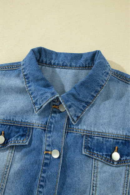 Denim Raw Edge Short Sleeve Ruffle Hem Jacket