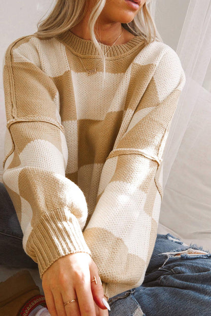 Checker Reverse Seam Crewneck Sweater