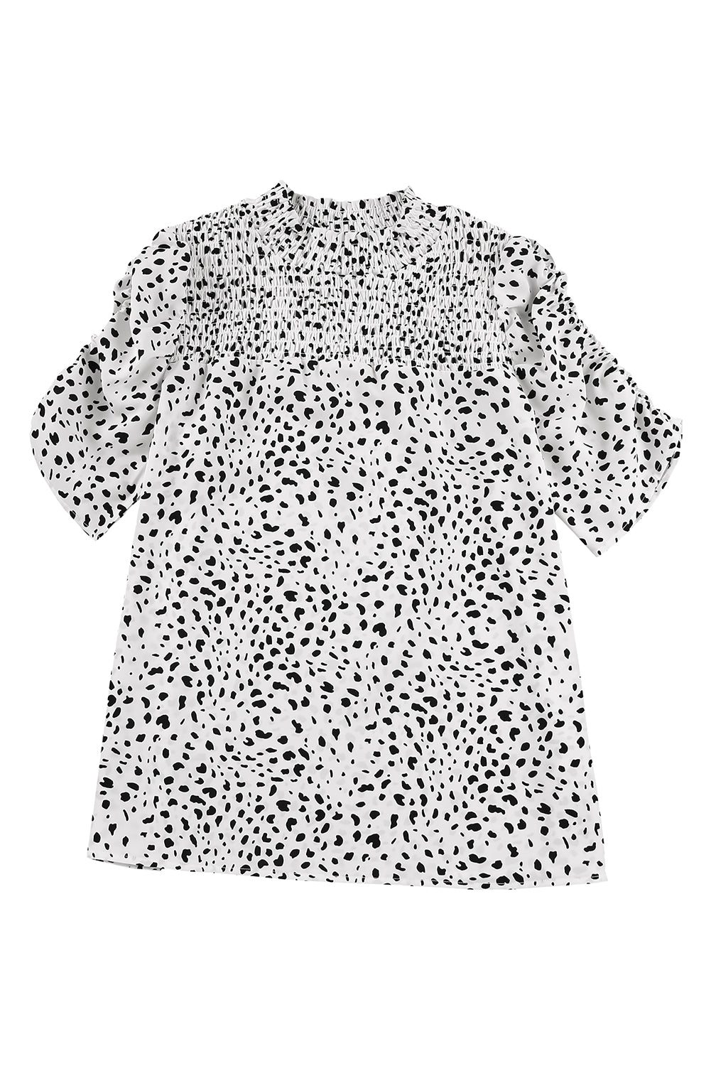 Leopard Smocked Short Sleeve Blouse