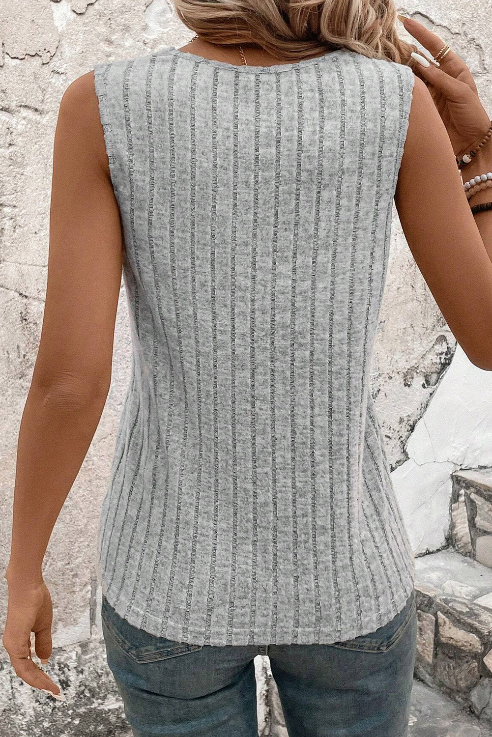 Ribbed Texture V-Neck Tank Top