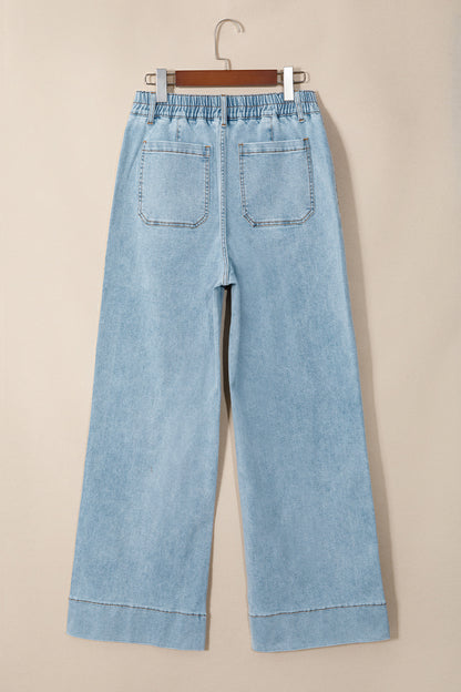 Solid Denim Patch Pocket Straight Leg Jeans