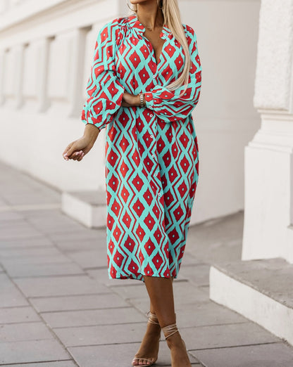 Geometric Buttoned Shirt Dress