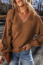 Ribbed Long Sleeve V-Neck Sweater