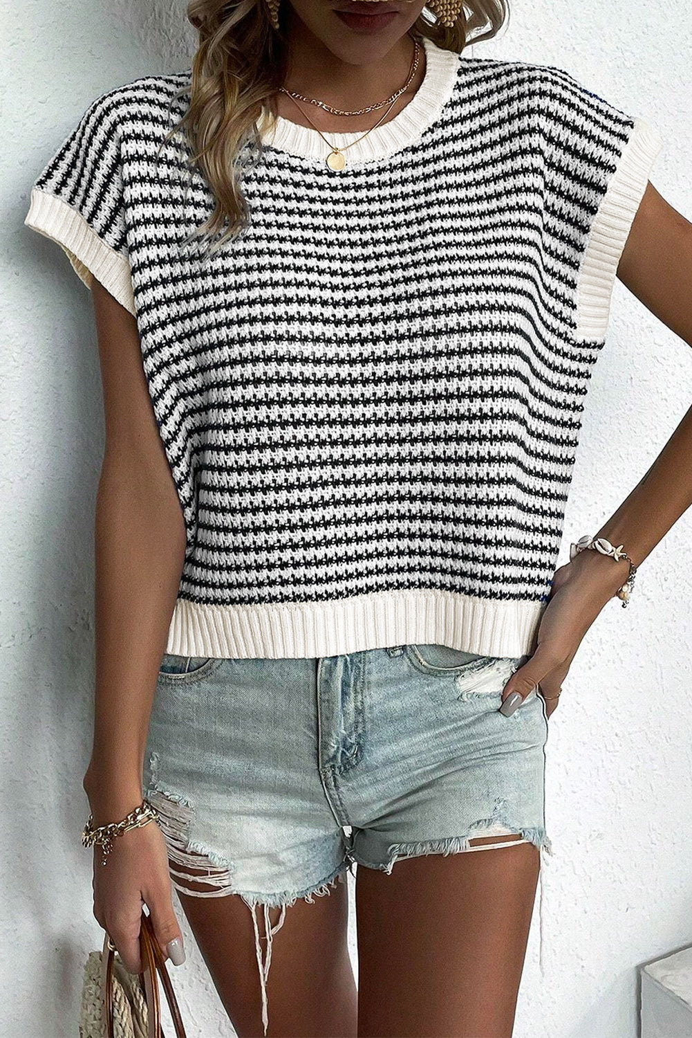 Stripe Ribbed Knit Sweater Top