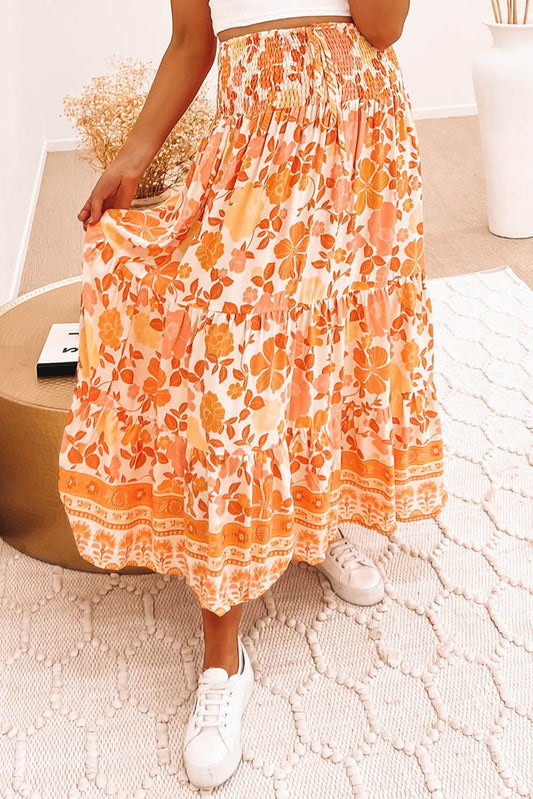 Floral Smocked Waist Maxi Skirt