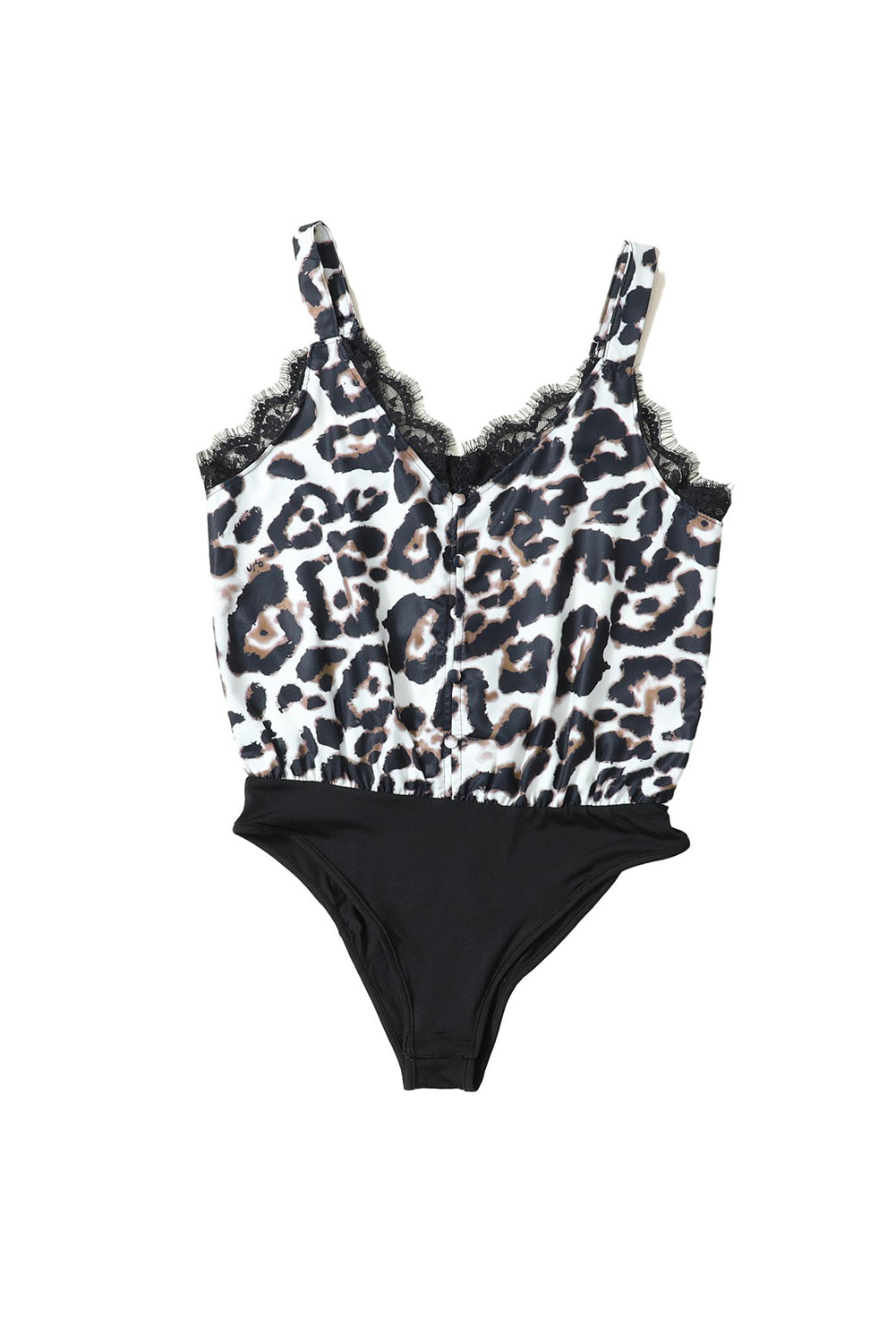 Leopard Eyelash Lace Trim Bodysuit