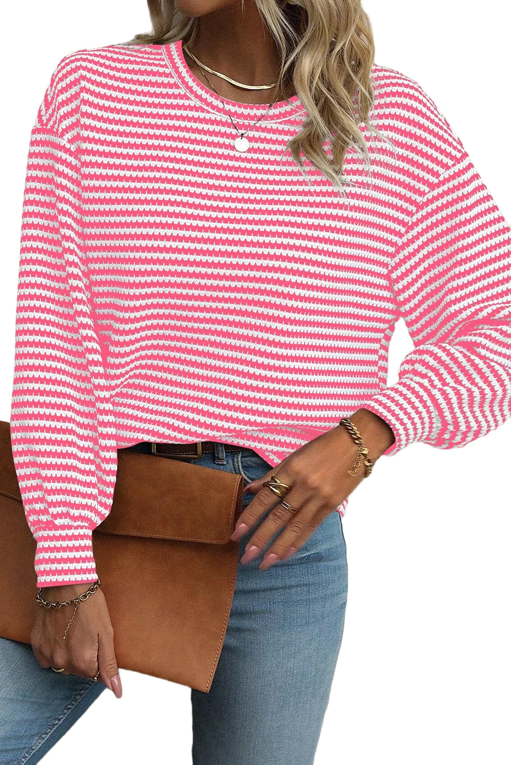 Stripe Round Neck Long Sleeve Top