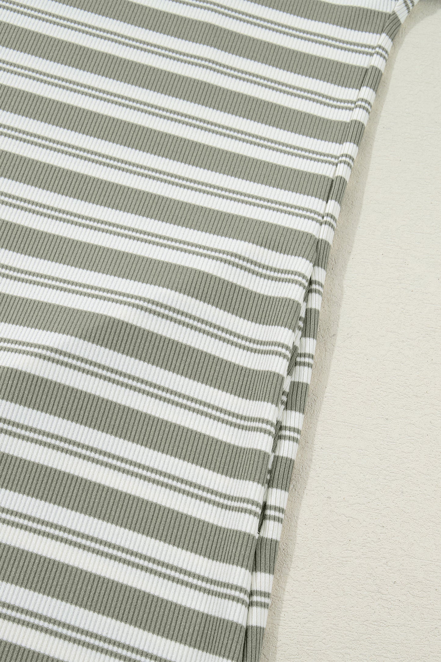 Stripe Collared V-Neck Short Sleeve Midi Dress