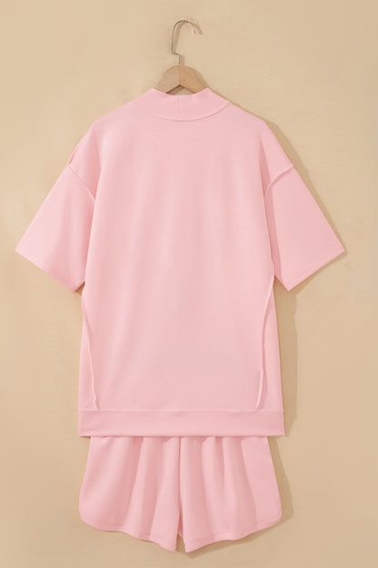 Mock Neck Exposed Seam Tunic Top & Shorts Set