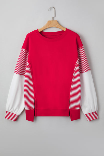Stripe Leopard Patchwork Long Sleeve Sweatshirt