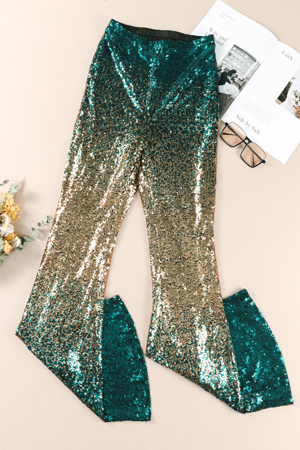 Sequin Gradient High Waist Flared Pants