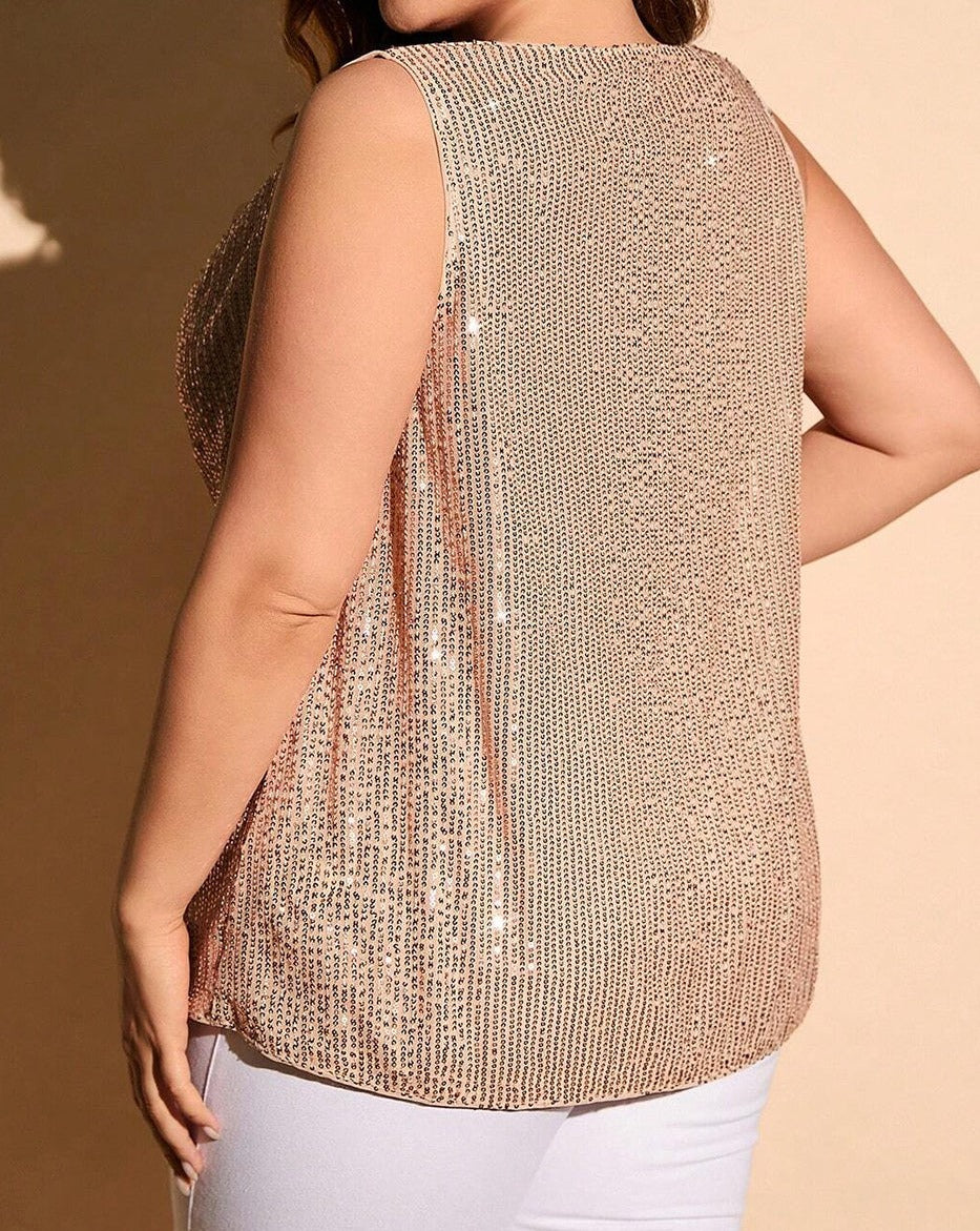 Sequin Drape Front Tank Top Plus Size