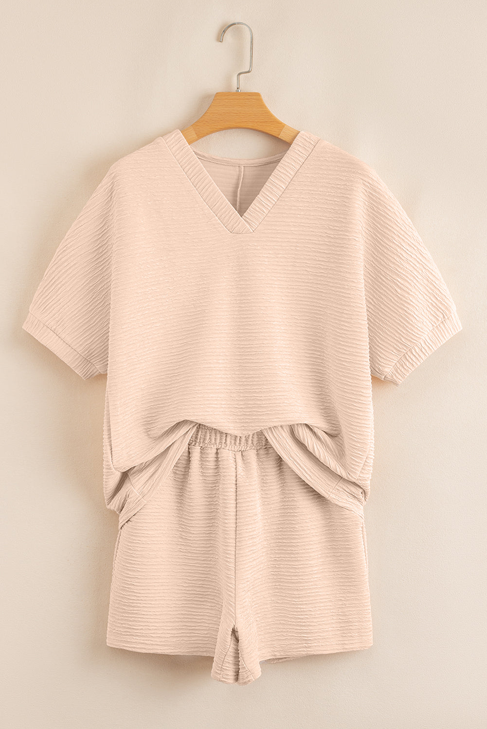 Solid Textured T-Shirt and Shorts Set