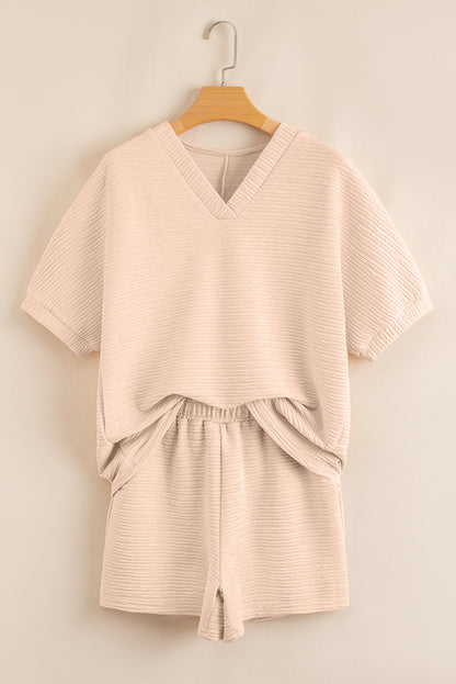 Solid Textured T-Shirt and Shorts Set