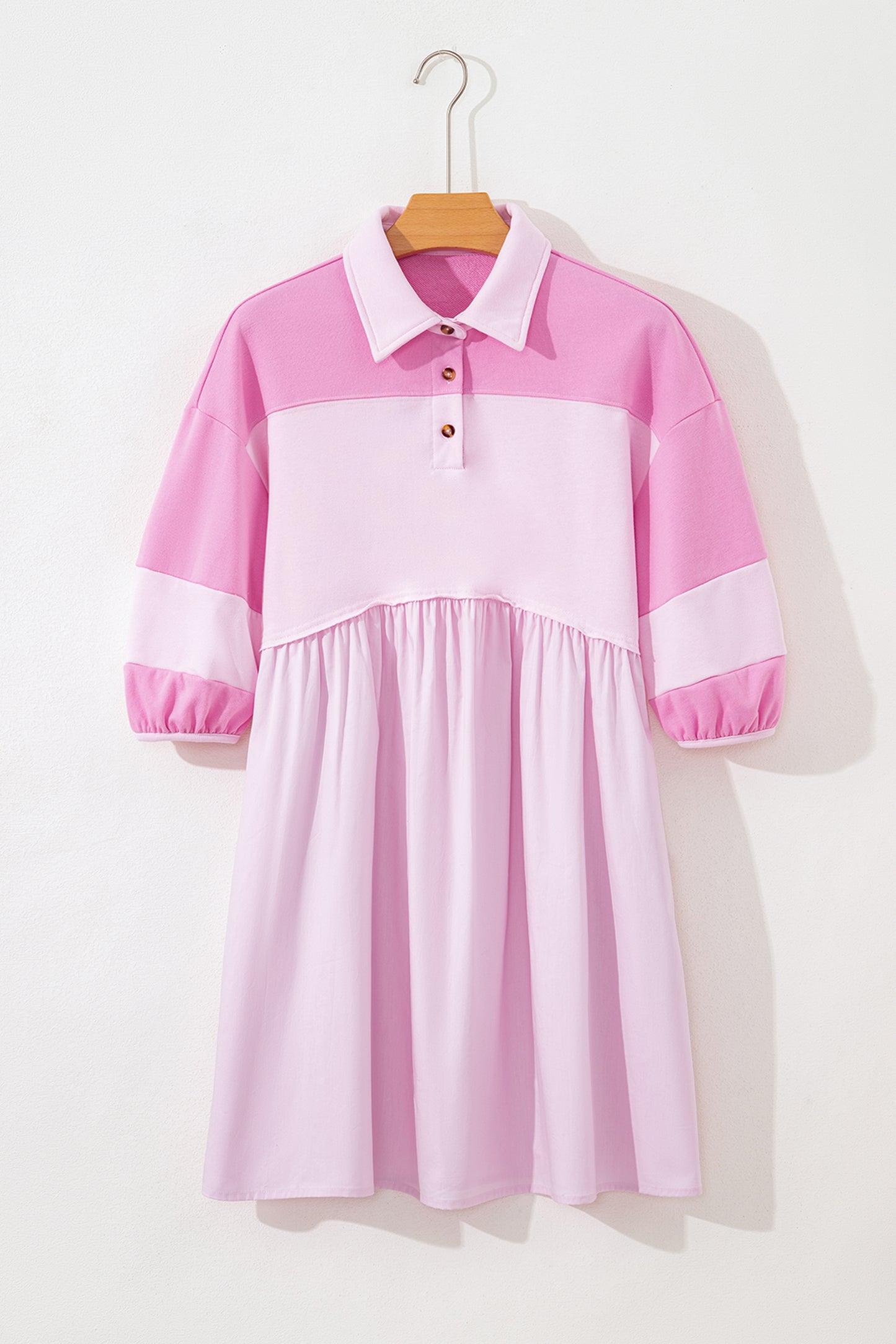 Colorblock Raw Seam Buttoned Polo Collar Dress