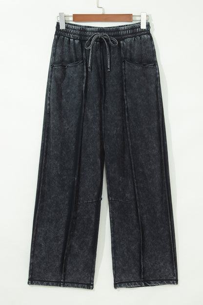 Mineral Wash Raw Seam Drawstring Waist Barrel Pants