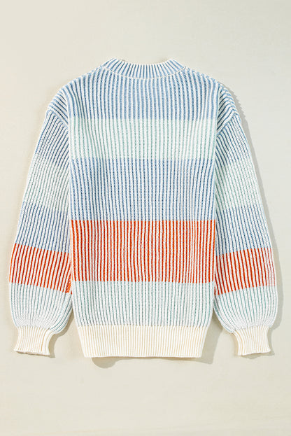 Colorblock Stripe Bubble Sleeve Sweater