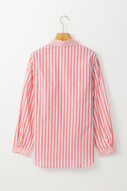 Stripe Patchwork Buttoned Collar Long Sleeve Shirt