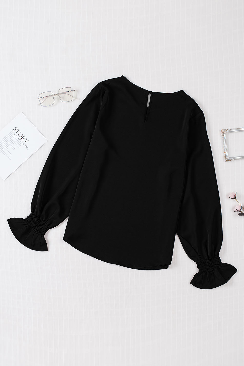 Crew Neck Ruffle Long Sleeve Top