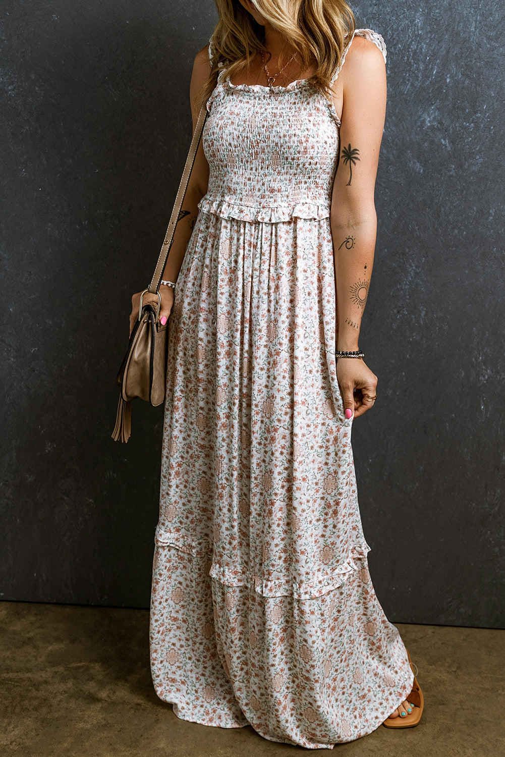 Floral Smocked Ruffle Maxi Dress