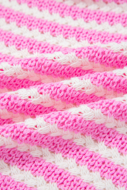 Stripe Bow Tie V-Neck Short Sleeve Sweater