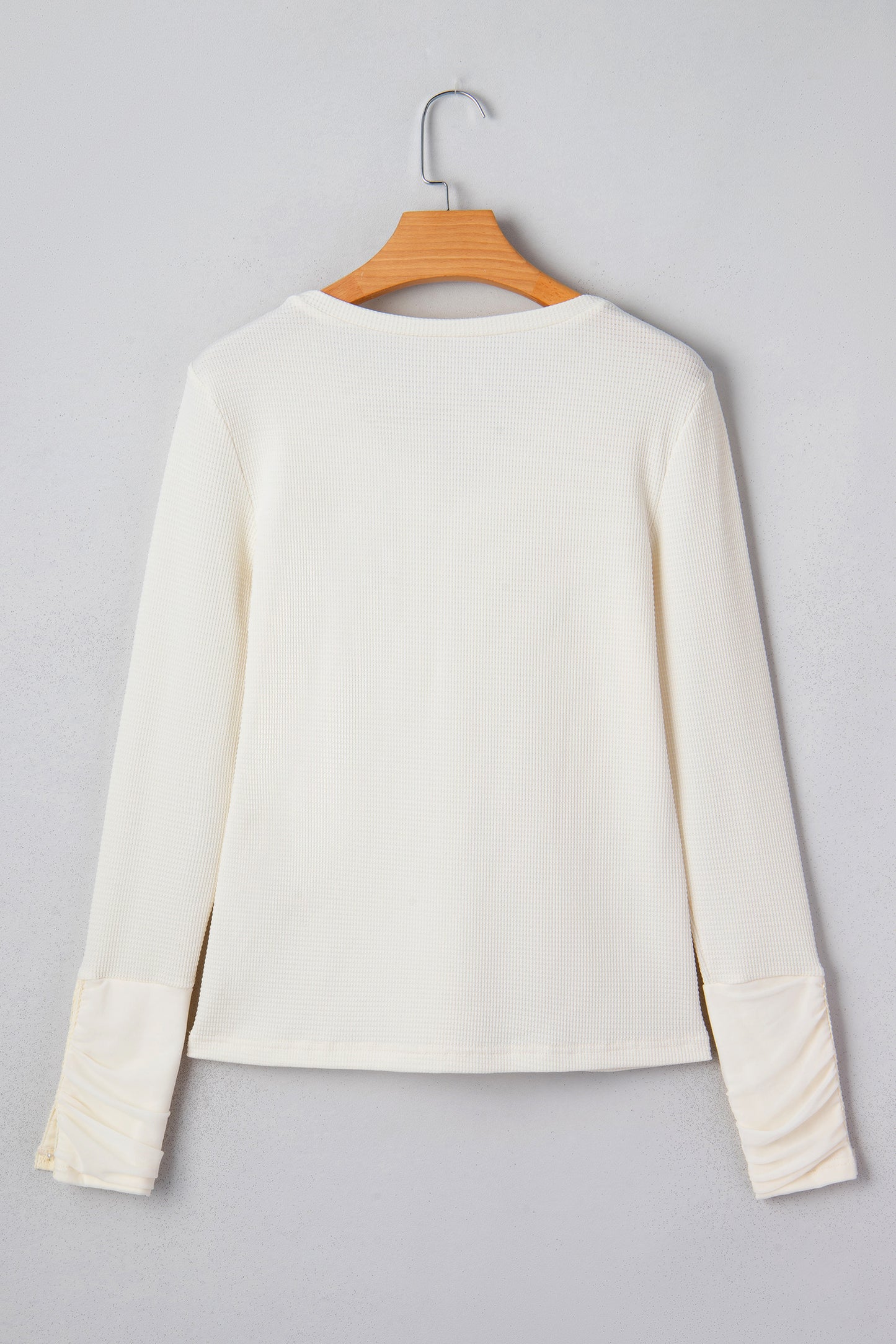 Lace Trim Ruched Long Sleeve V-Neck Thermal Top