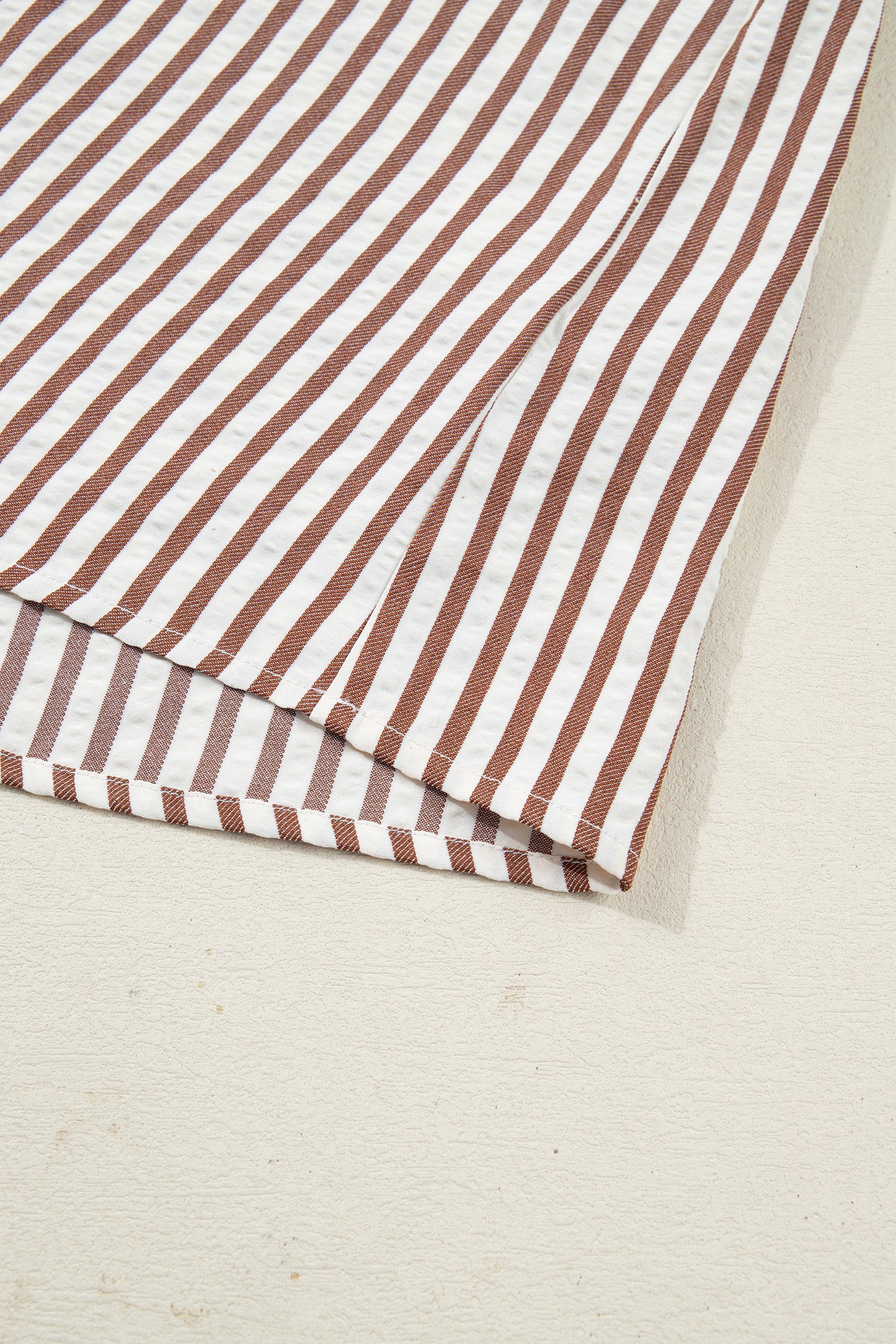 Stripe Collared V-Neck Bubble Sleeve Blouse