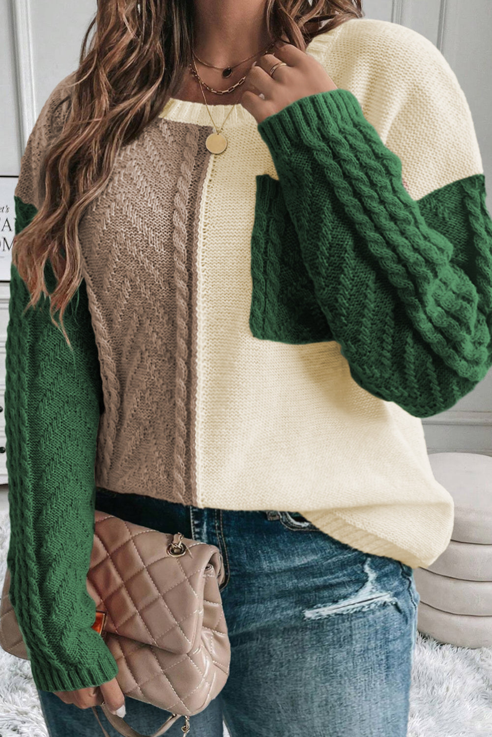 Colorblock Cable Knit Sweater Plus Size