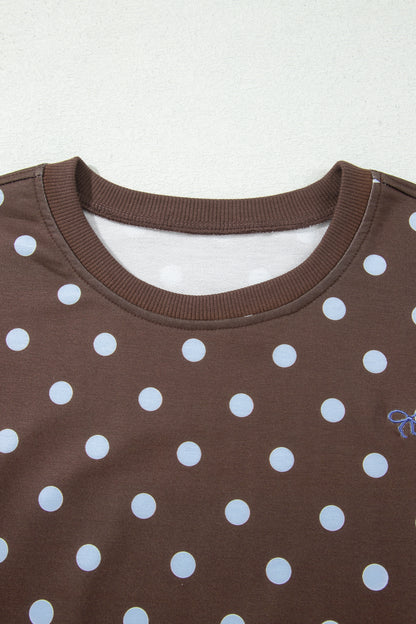 Polka Dot Long Sleeve Pullover & Bow Skort Set