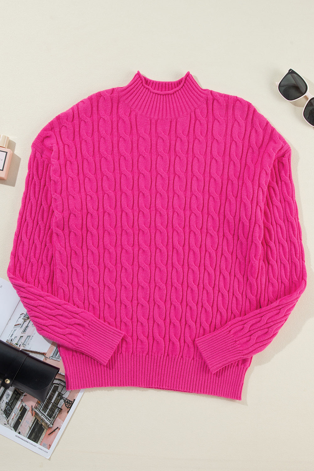 Solid Cable Drop Shoulder Sweater