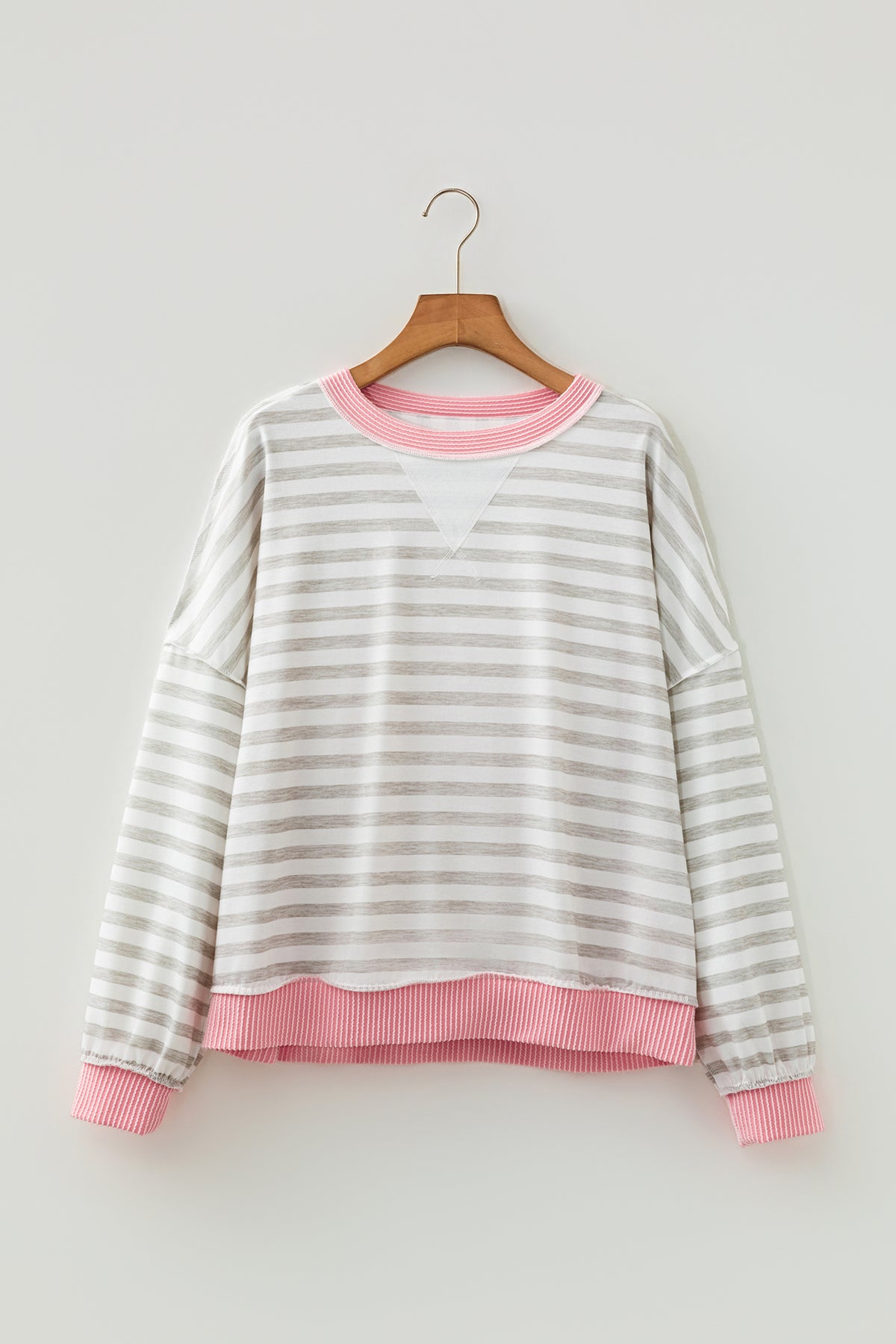 Stripe Corded Knit Patchwork Long Sleeve Top
