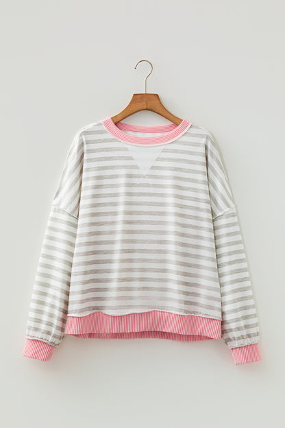 Stripe Corded Knit Patchwork Long Sleeve Top