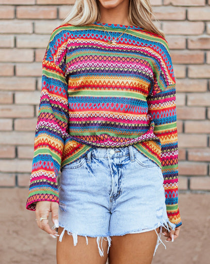 Boho Stripe Long Sleeve T-Shirt