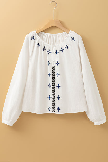 Geometric Embroidered Long Sleeve Blouse