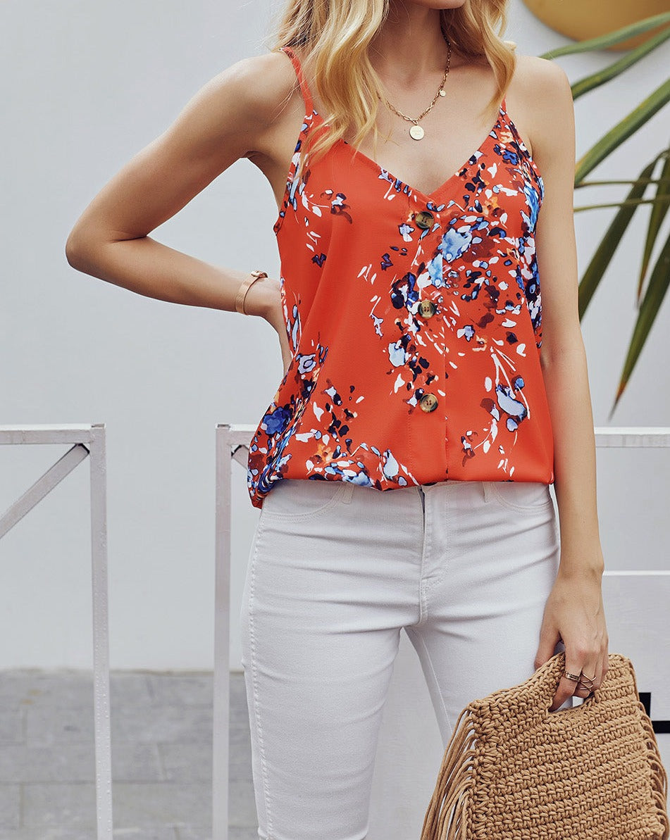 Floral Button Down Tank Top