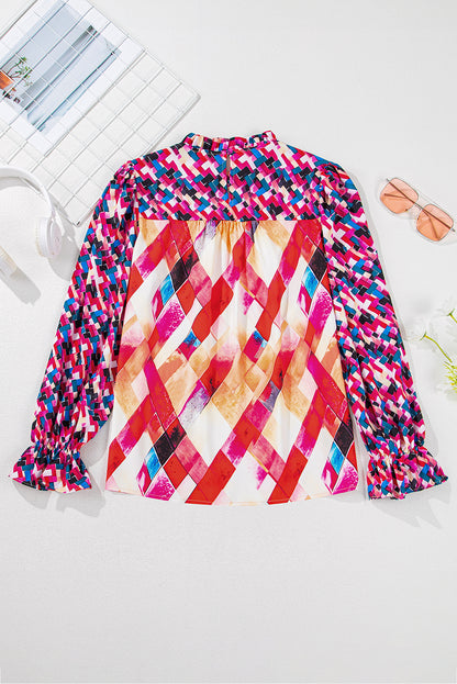 Abstract Puff Sleeve Blouse