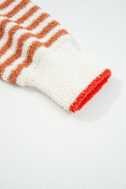 Stripe Cowl Neck Drop Shoulder Sweater