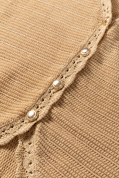Boho Solid Eyelet Trim Buttoned Sweater Vest