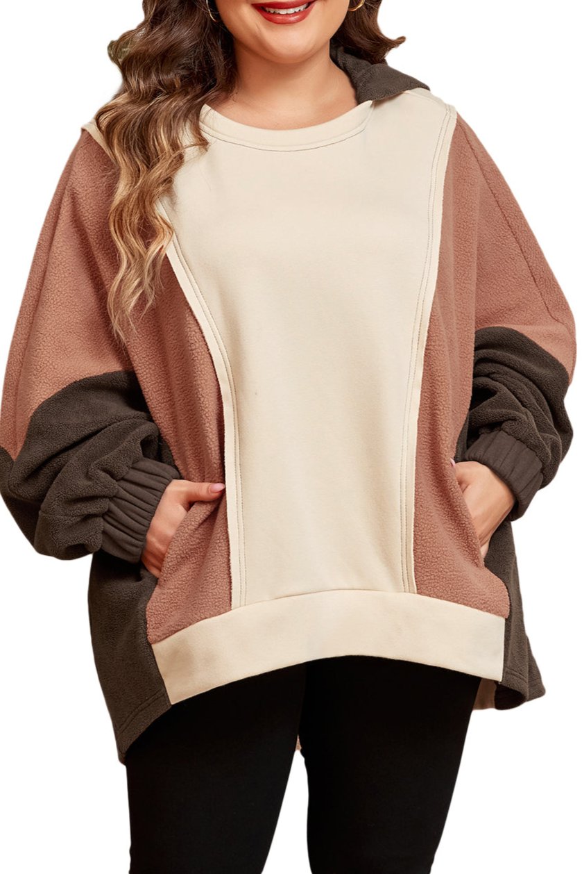 Plus Size Colorblock Reverse Seam Hoodie