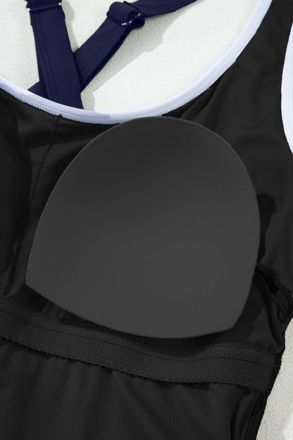 Contrast Trim Ruffle High Waist Swim Dress