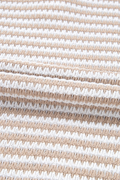 Stripe Button Front V-Neck Knitted T-Shirt