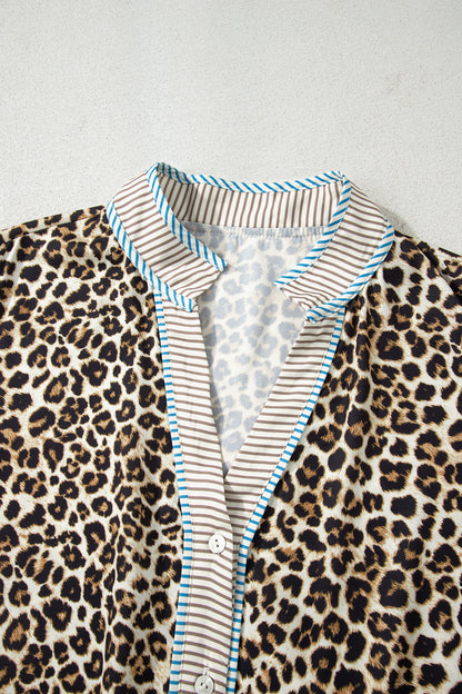 Plus Size Leopard Stripe Trim V-Neck Mini Dress