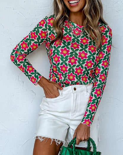 Retro Floral Long Sleeve Top