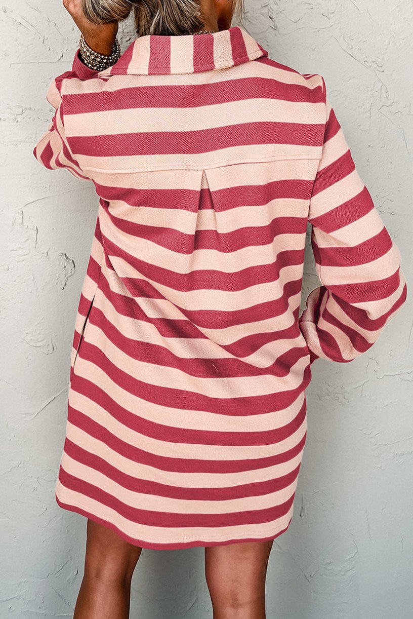 Stripe V-Neck Long Sleeve Dress