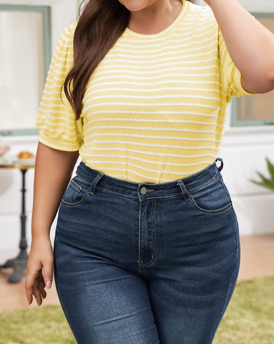 Stripe Puff Sleeve Top Plus Size