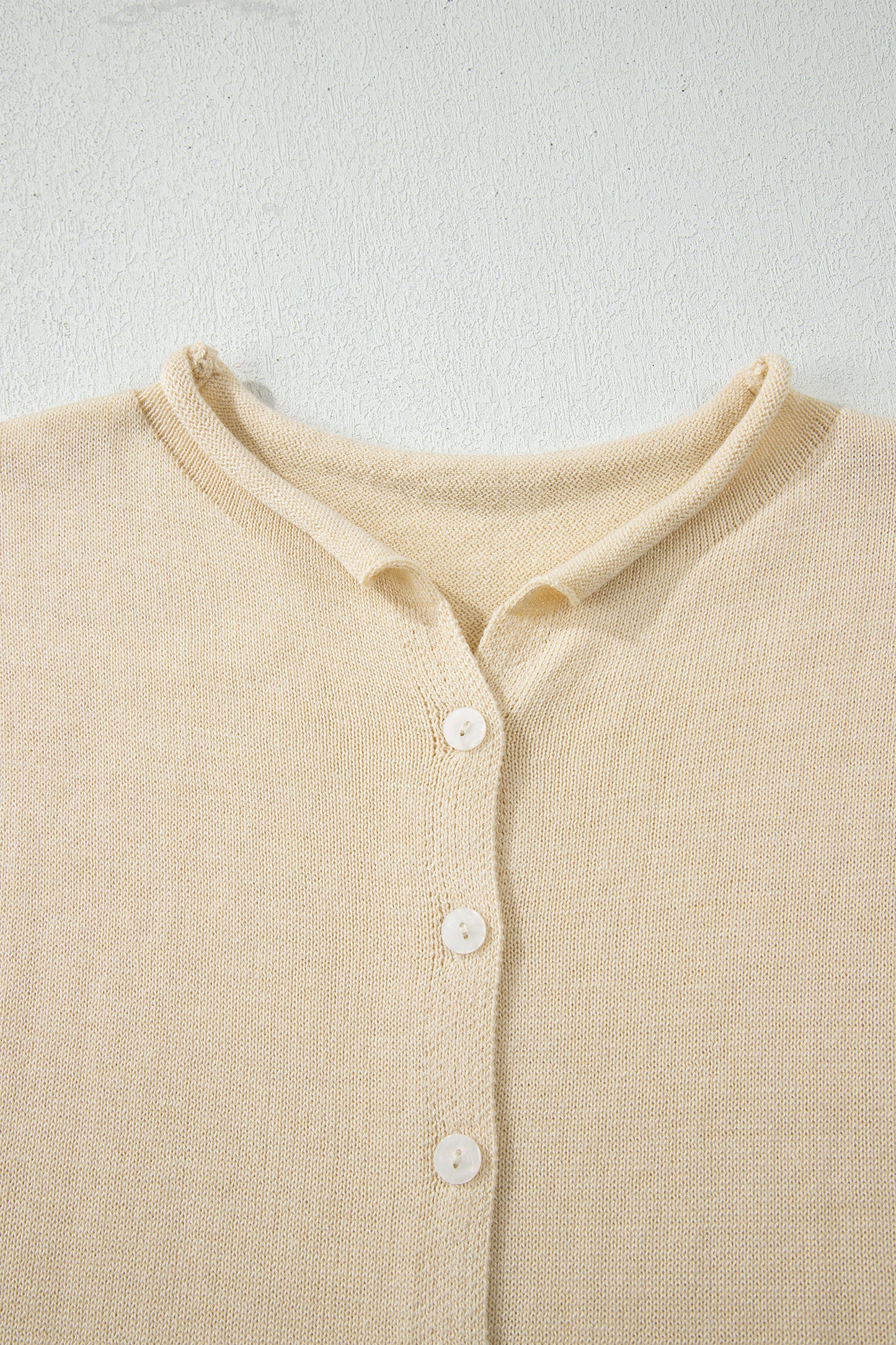 Solid Button-Front Rolled Hem Sweater Top